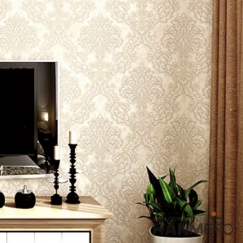 菡美洛欧式古典大马士革花纹3D立体无纺布墙纸客厅卧室电视背景高档壁纸