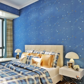 菡美洛3D温馨儿童房墙纸星星男孩蓝色卧室满铺无纺布壁纸背景墙