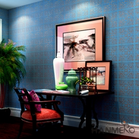 菡美洛墙纸欧式奢华欧式花纹墙纸烫金撒珠卧室客厅电视背景蓝色壁纸