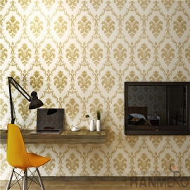 欧式现代风格PVC浅压纹黄色墙纸