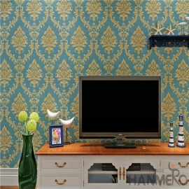 欧式现代风格PVC浅压纹蓝色墙纸