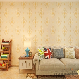 欧式现代风格PVC浅压纹淡黄色墙纸