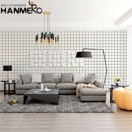 【Hanmero】简约方格纹PVC压纹壁纸卧室客厅电视背景墙满铺墙纸