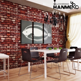 【Hanmero】PVC抑制发泡砖纹壁纸中式古典卧室客厅背景满铺墙纸