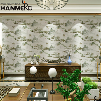 【Hanmero】山水画壁纸客厅书房茶楼背景餐厅饭店中国风水墨墙纸