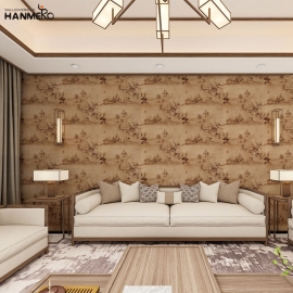 【Hanmero】古典山水画风景墙纸中式酒店PVC壁纸卧室玄关书房墙纸